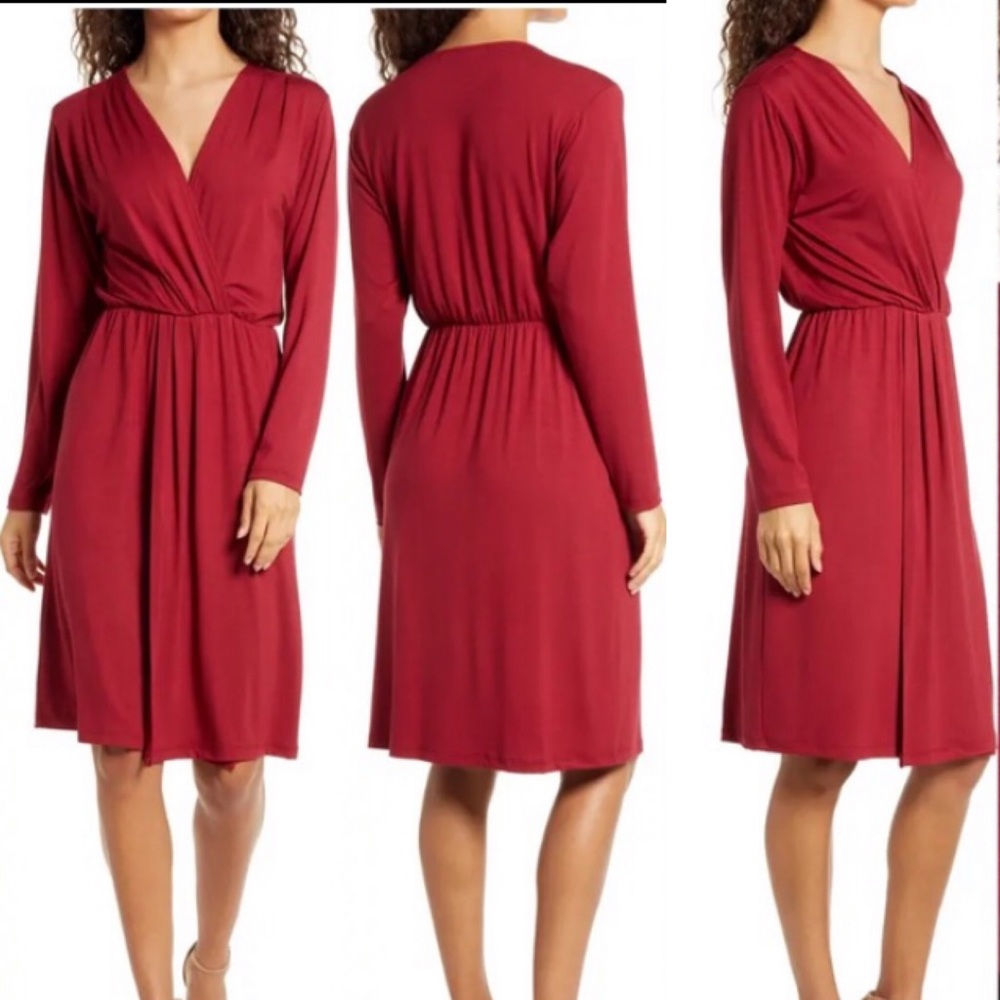 FRAICHE by J Red Long Sleeve Faux Wrap Dress Size XL